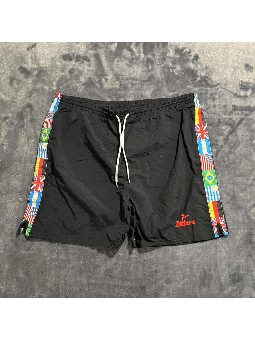 Mitre Black Nylon Swim Shorts with Flag Side Stripes